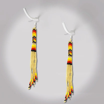 Gold Extra Long Pattern Beaded Handmade Earrings For Women Native Style