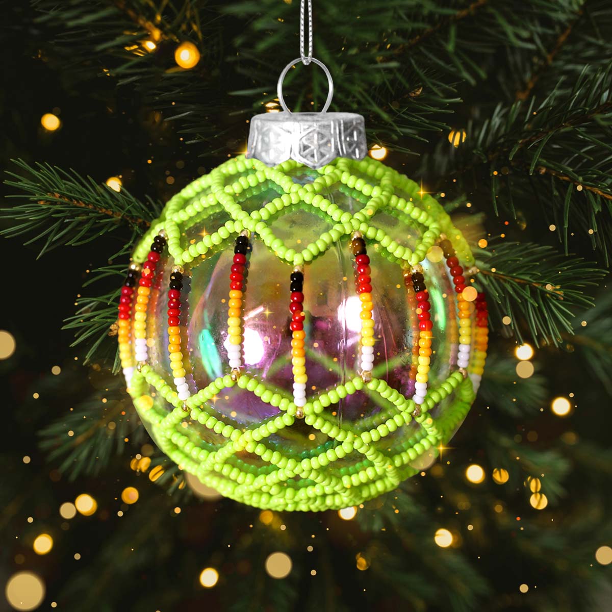 Purple Beaded Handmade Ornament Holiday Decor Gifts