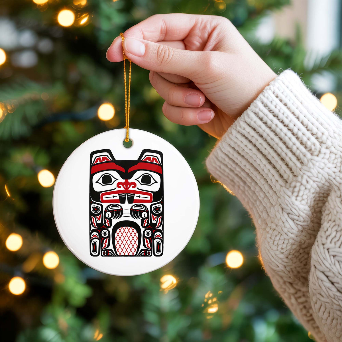 Native Beaver Spirit Ceramic Ornament - Indigenous Tribal Art for Holiday Decor