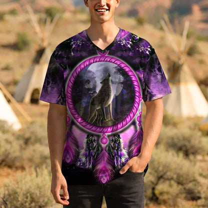 3D T-Shirt " Wolf Dreamcatcher – Purple Tribal Moon Howl Design"