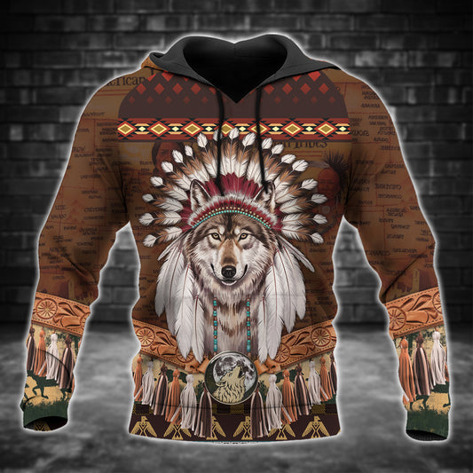 Wolf Chief Hoodie – Tribal Headdress, Feather & Cultural Pattern