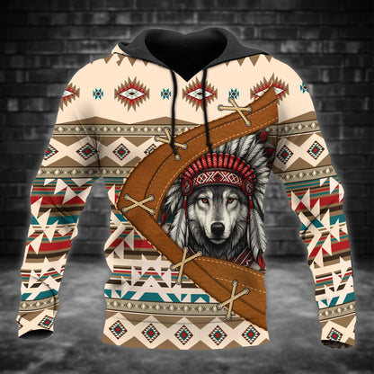 Aztec Tribal Hoodie – Geometric Print in Beige & Teal