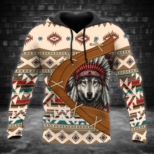 Aztec Tribal Hoodie – Geometric Print in Beige & Teal
