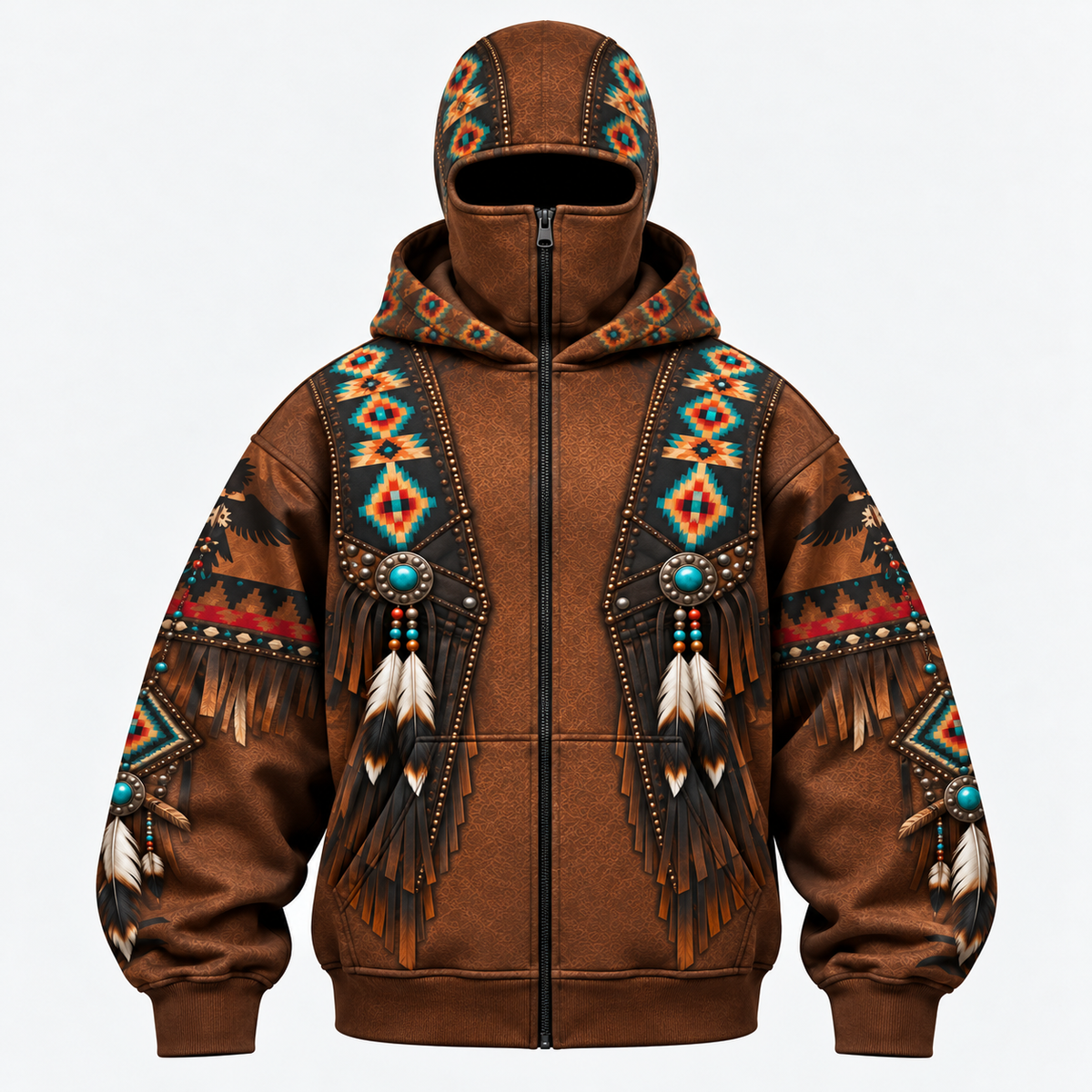 3D Void Zip Hoodie Native American Inspired Wolf Hoodie Southwestern Heritage