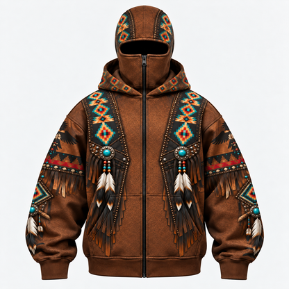 3D Void Zip Hoodie Native American Inspired Wolf Hoodie Southwestern Heritage