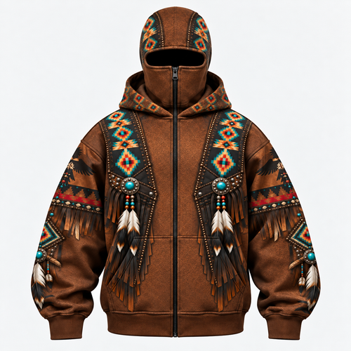3D Void Zip Hoodie Native American Inspired Wolf Hoodie Southwestern Heritage