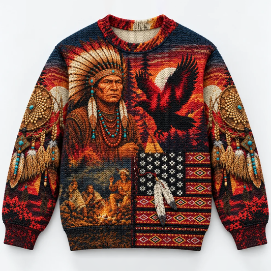 3D Knitted Sweater Echoes of the Ancestors – The Chief Spirit Honoring Native Roots