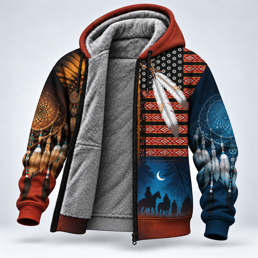 3D Fleece Jacket  The Chief Spirit Hoodie in Red & Blue, Symbol of Freedom and Pride