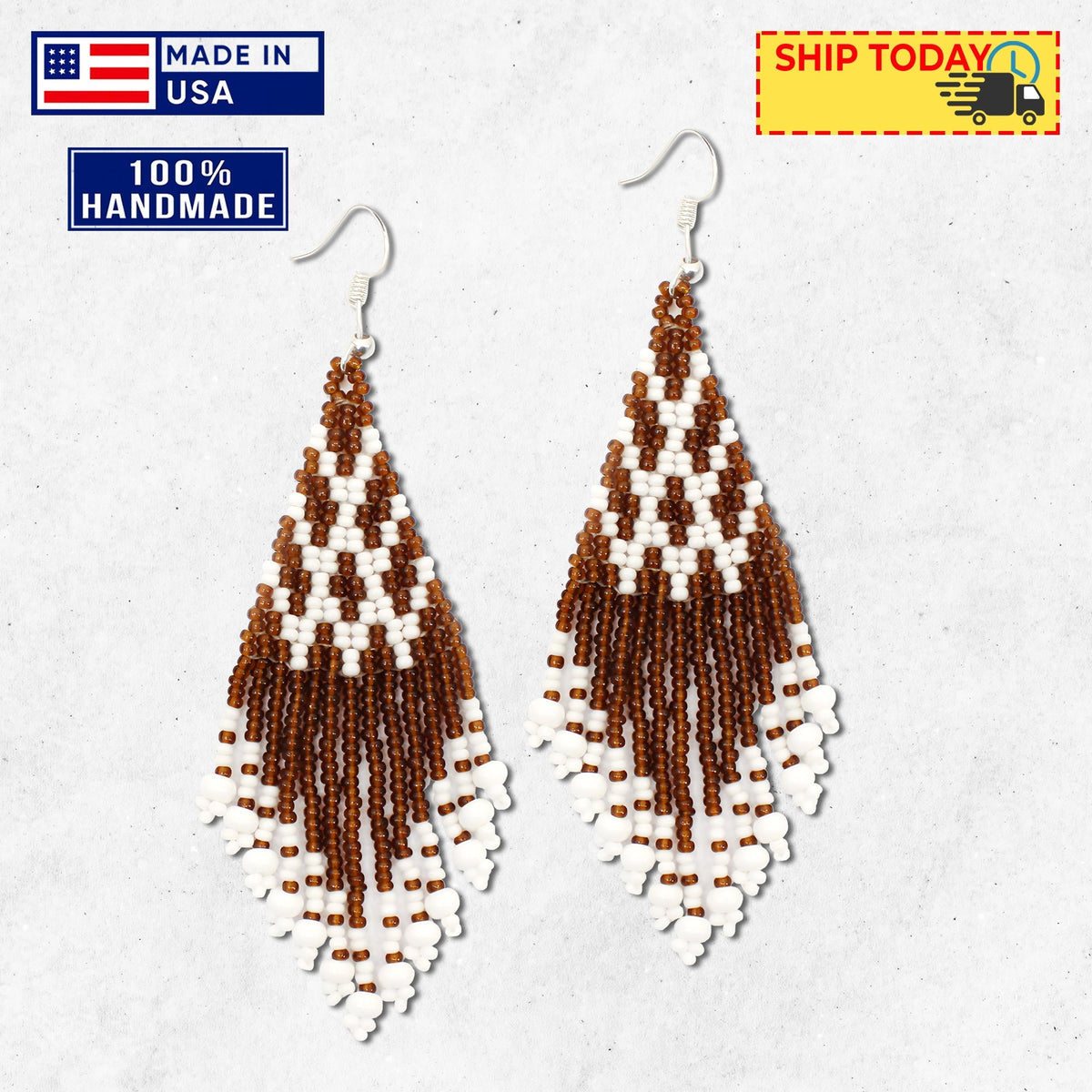 Seed Bead Brown Pattern Beaded Handmade Earrings For Women