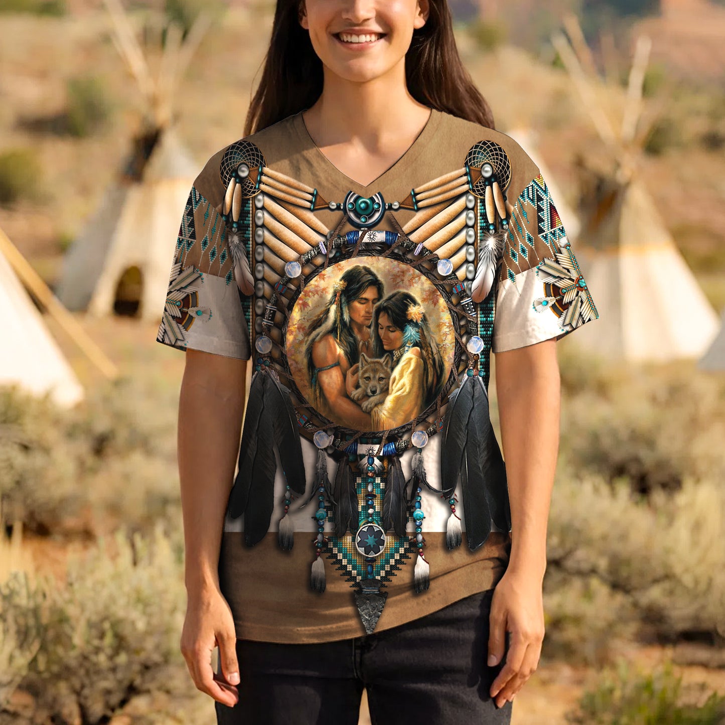3D T-Shirt  "Feather Native Motifs"