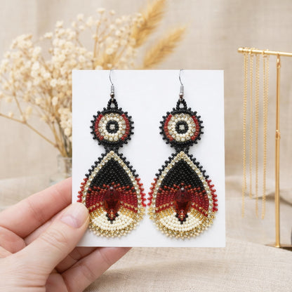 Handmade Beaded Teardrop Czech Brown Cream Earrings