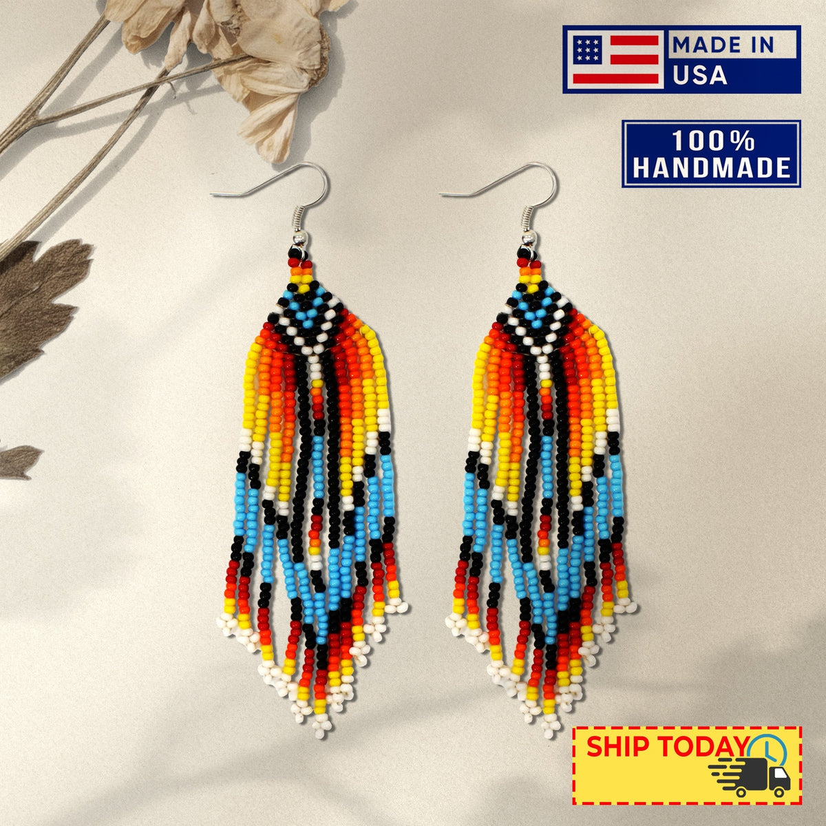 Multi-Color Hook Beaded Handmade Earrings For Women