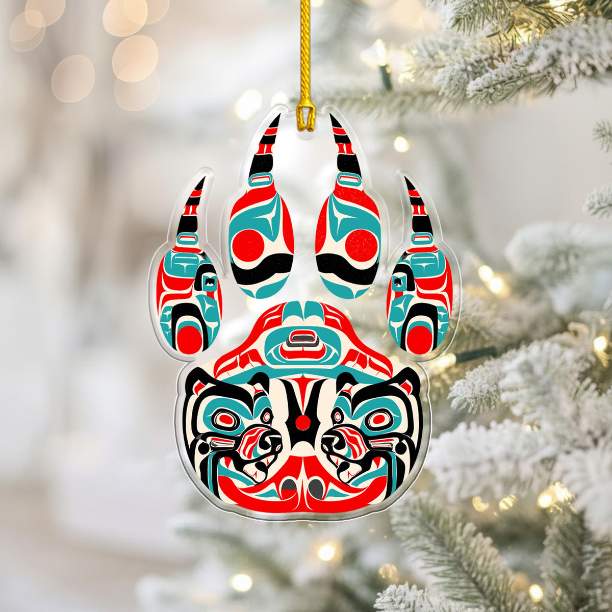 Bear Spirit Acrylic Ornament, Indigenous Inspired Animal Art Unique Holiday Decoration
