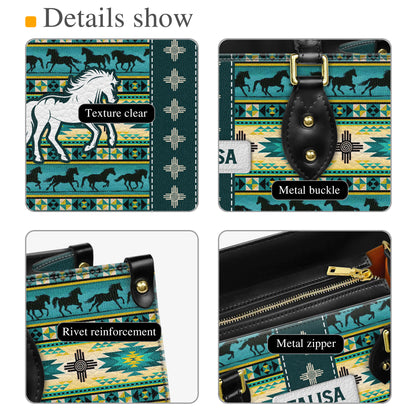 Personalized Leather Handbag for Women - Design Patterns Boho Native Spirit Galloping Horse