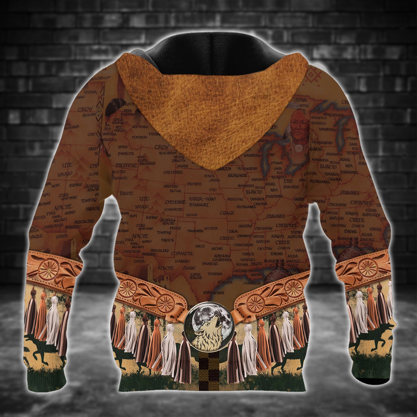 Wolf Chief Hoodie – Tribal Headdress, Feather & Cultural Pattern