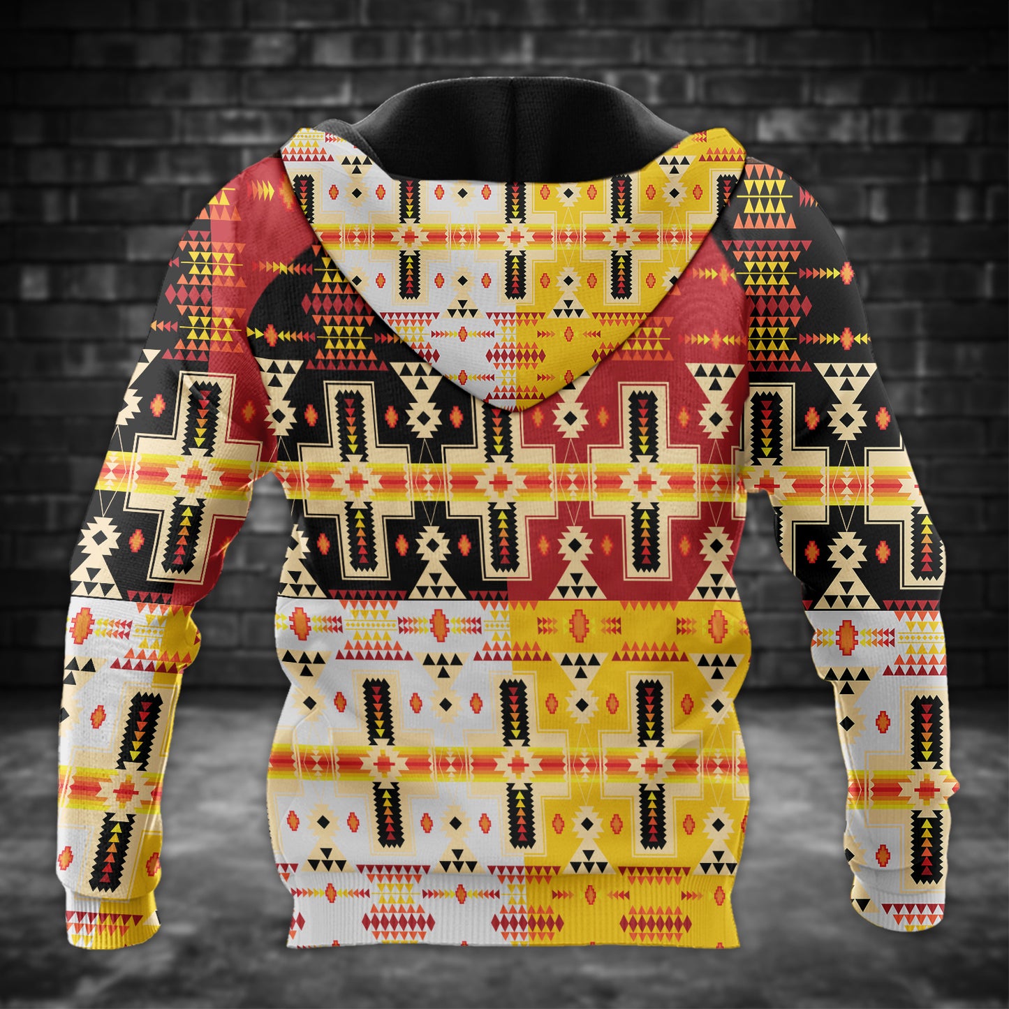 Tribal Feather Hoodie – Bold Red & Geometric Patterns & MMIW