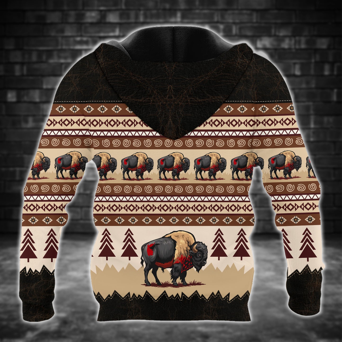 Buffalo Spirit Hoodie – Tribal Forest Pattern Native