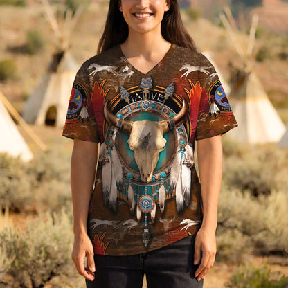 3D T-Shirt "Native American Bison Skull – Tribal Spirit & Heritage Design"