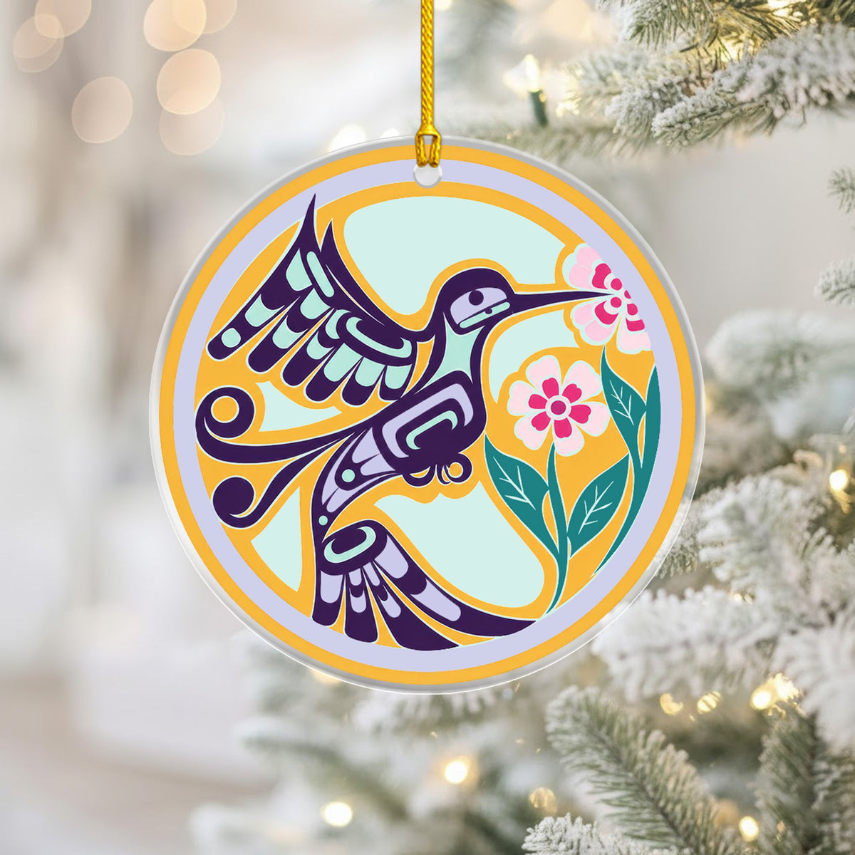 Hummingbird Spirit Acrylic Ornament, Indigenous Inspired Artwork Window Hanging Decor