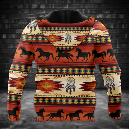 Wild Horse Hoodie – Sunset Tribal Pattern with Dreamcatcher