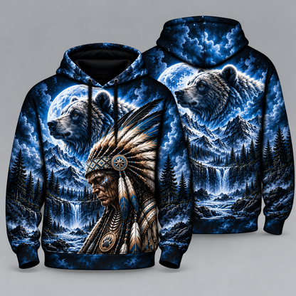 3D Hoodie Warriors of the Wild Spirit Native American Chief Ancient Power Tribal Legacy