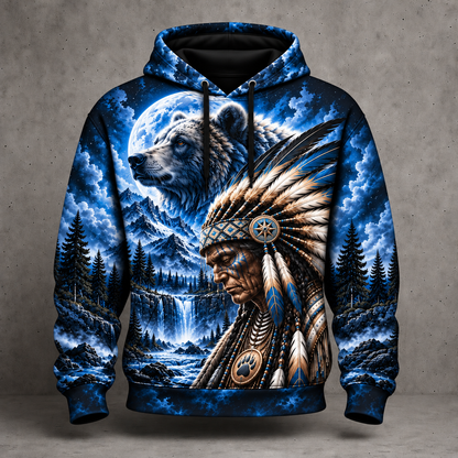 3D Hoodie Warriors of the Wild Spirit Native American Chief Ancient Power Tribal Legacy