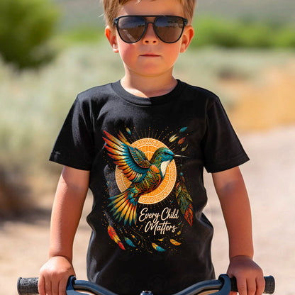 Every Child Matters Orange Hummingbird Feather Shirt, Indigenous Awareness Tee - Two Sides