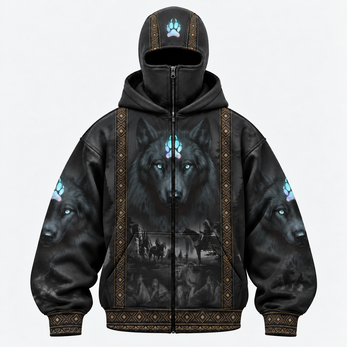 3D Void Zip Hoodie Native American Inspired Wolf Hoodie Southwestern Heritage