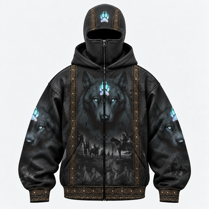 3D Void Zip Hoodie Native American Inspired Wolf Hoodie Southwestern Heritage
