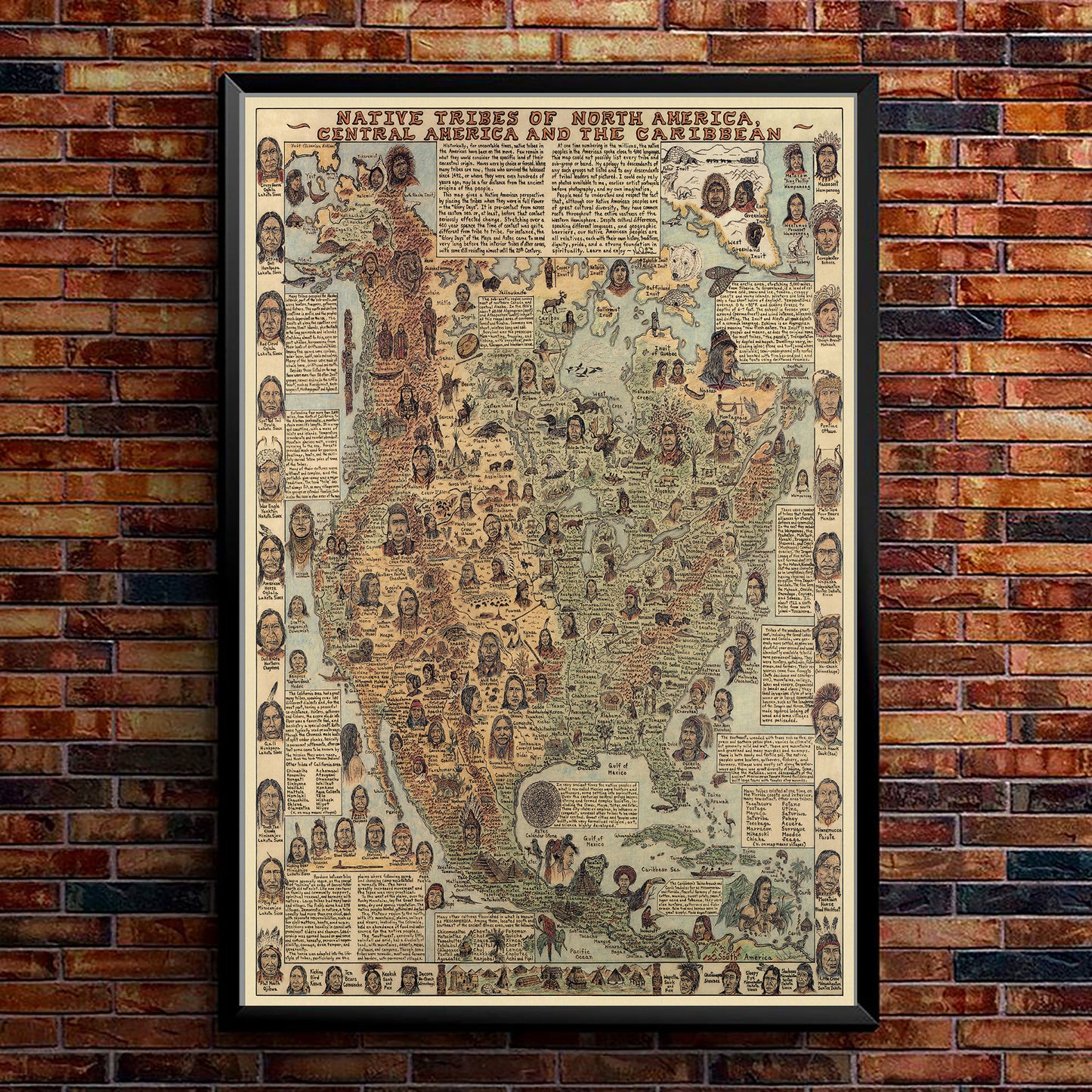 Native Tribes of North American central America and the Caribbean Maps Poster