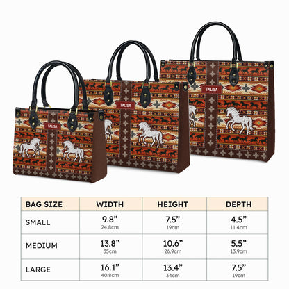 Personalized Leather Handbag for Women - Design Patterns Boho Rustic Orange Spirit Horse