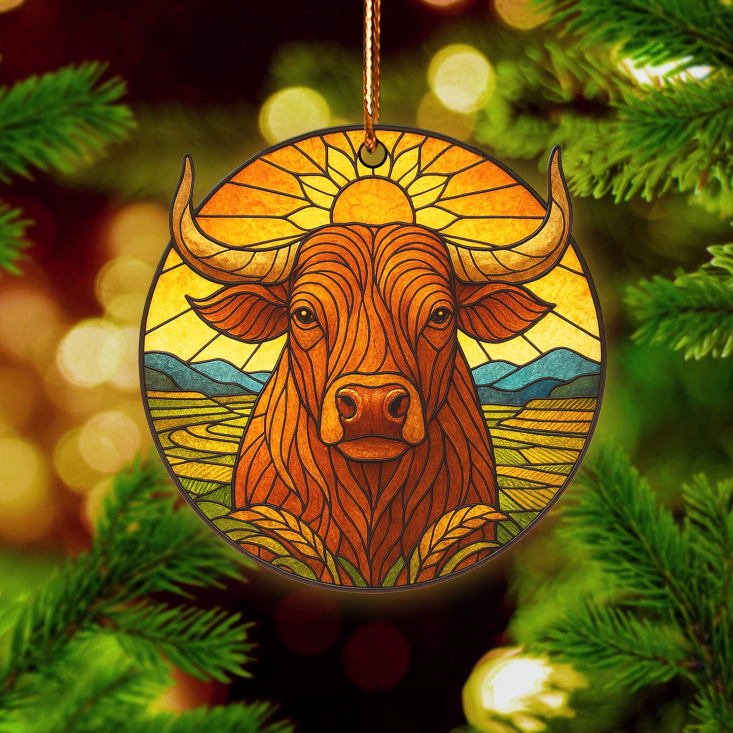 Sacred Buffalo Ornament Acrylic – Stained Glass Style Christmas Decor