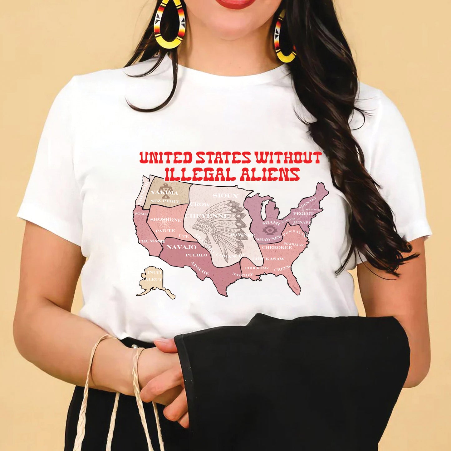 United States Without Illegal Aliens - Unisex T-shirt/T-shirt V-Neck/Hoodie/Sweatshirt - NO ONE IS ILLEGAL ON STOLEN LAND