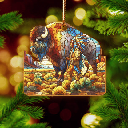 🦬 The Spirit of the Plains – Chief and Buffalo Ornament Acrylic