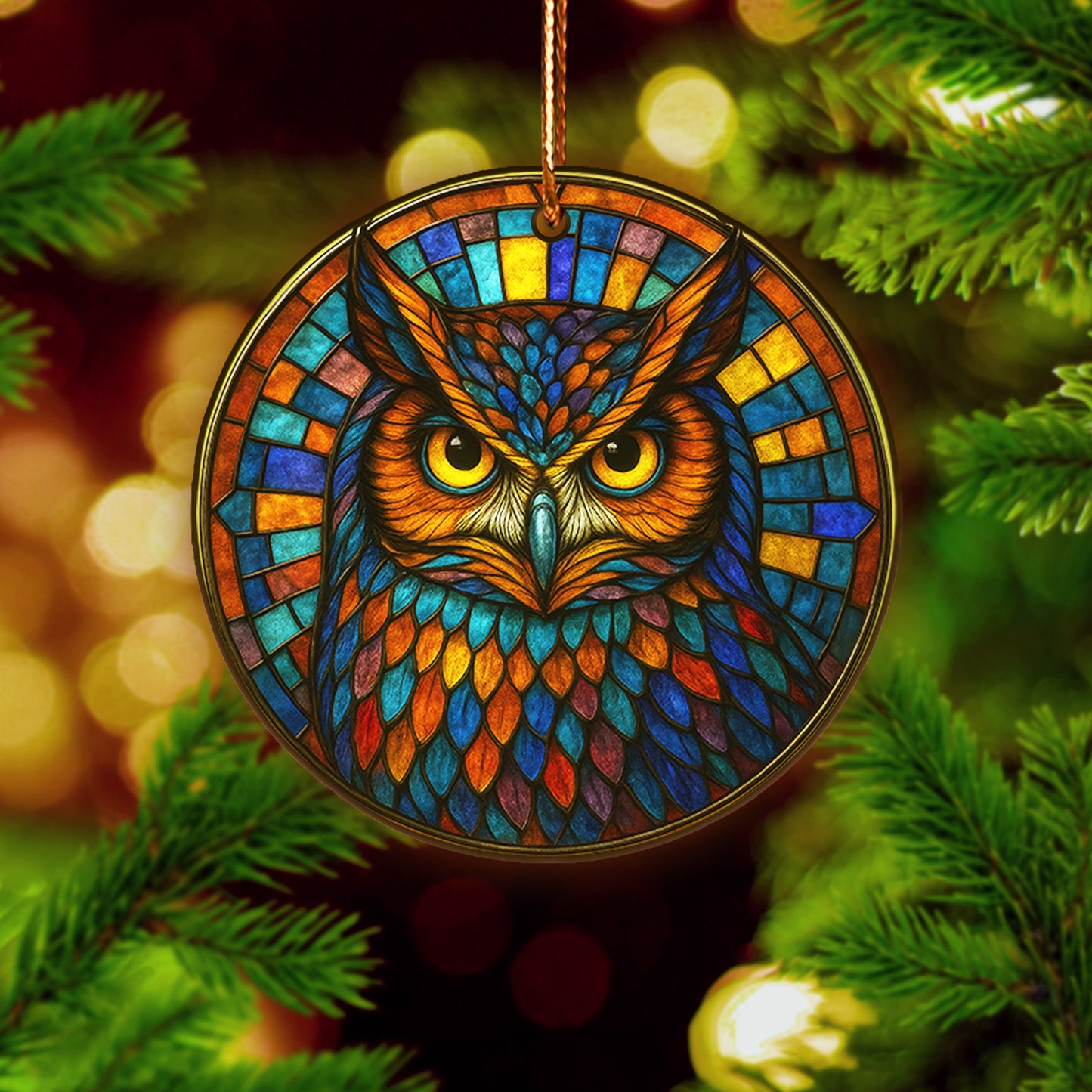 Sacred Owl Ornament Acrylic– Vibrant Stained Glass Boho Christmas Gift