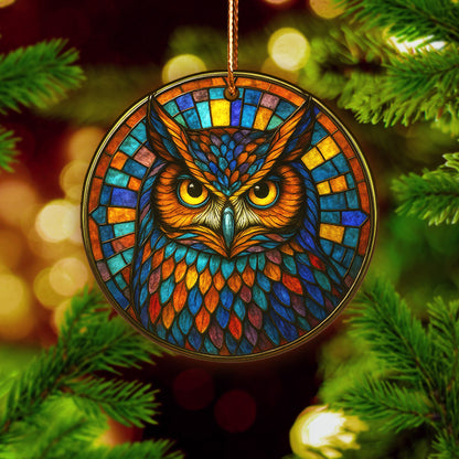Sacred Owl Ornament Acrylic– Vibrant Stained Glass Boho Christmas Gift