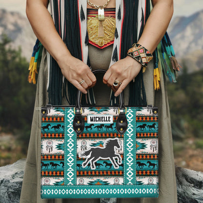 Personalized Leather Handbag for Women - Design Patterns Boho Wild Mustang