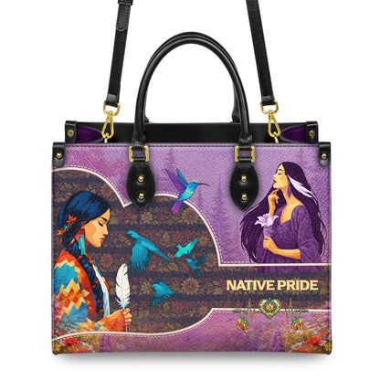 Native Pride Leather Handbag – Native American Art Tote Bag | Indigenous Heritage Gift for Women