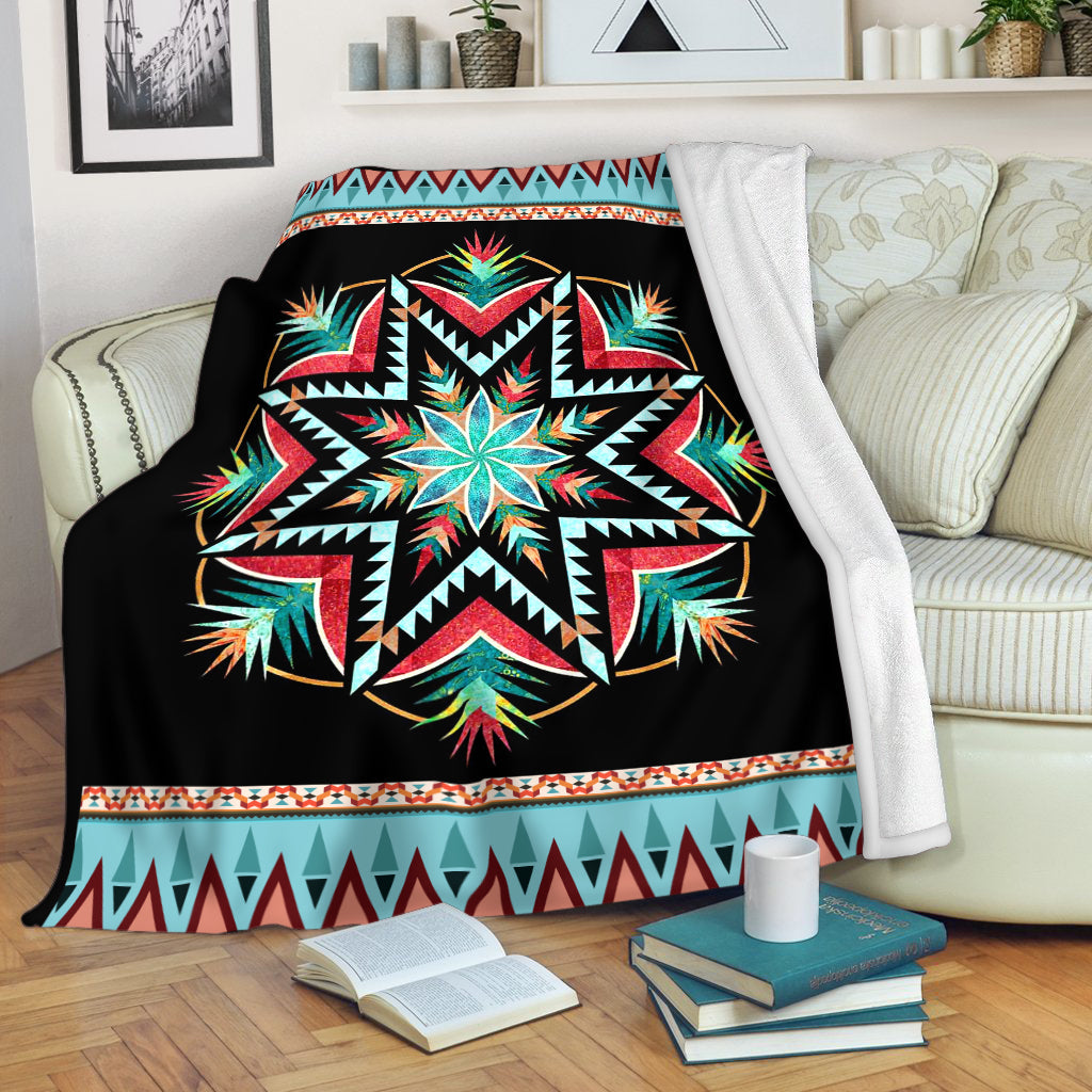 Sacred Star Navajo-Inspired Blanket - Vibrant Tribal Pattern on Black