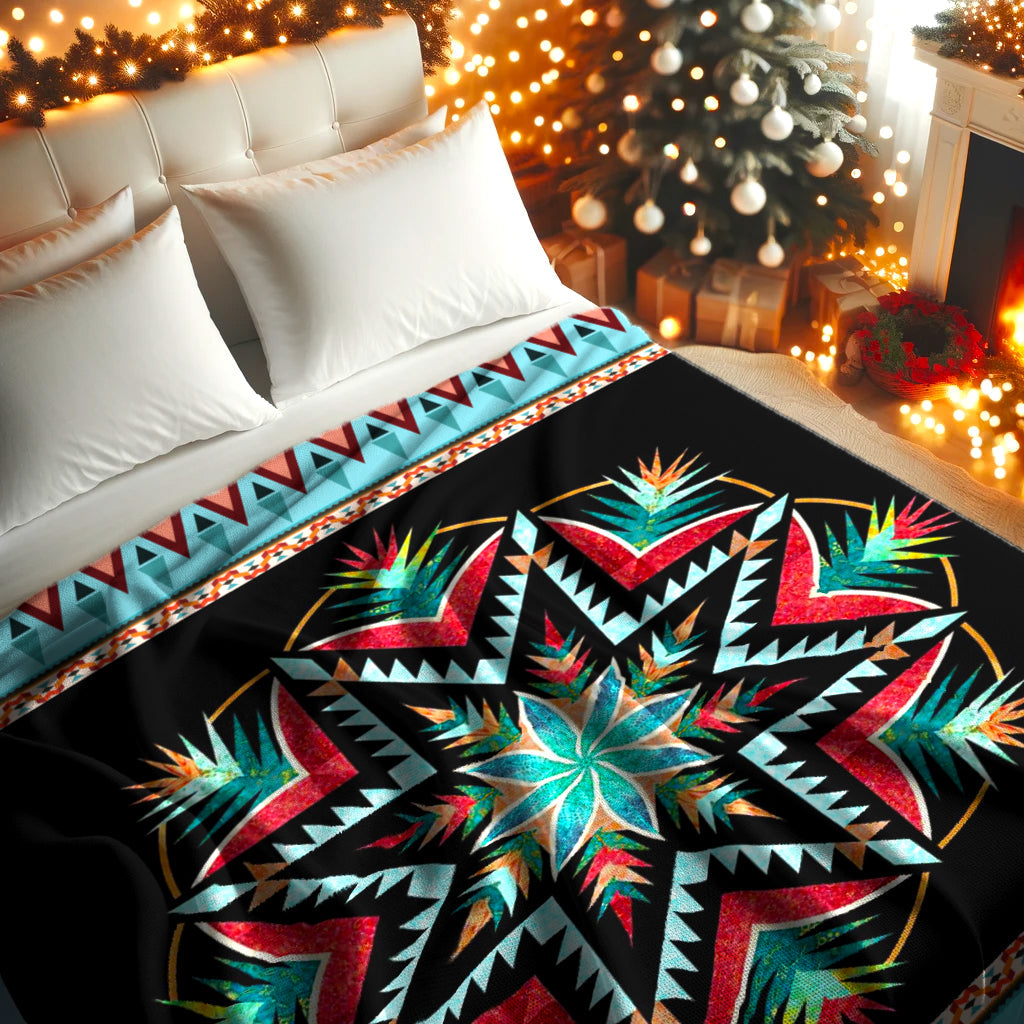 Sacred Star Navajo-Inspired Blanket - Vibrant Tribal Pattern on Black