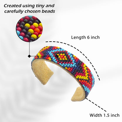 Multi Color Hard Cuff Leather Narrow Beaded Handmade Bracelet