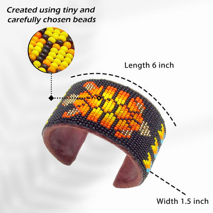 Black Fire Turtle Hard Cuff Wide Beaded Handmade Bracelet