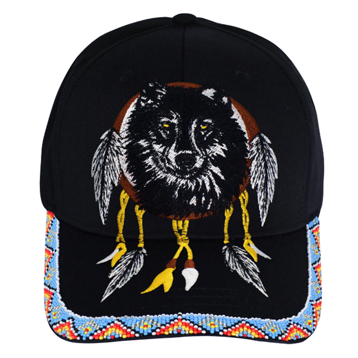 MMIW Feathers Cotton Unisex Baseball Cap With Beaded Patch Brim Native American Style