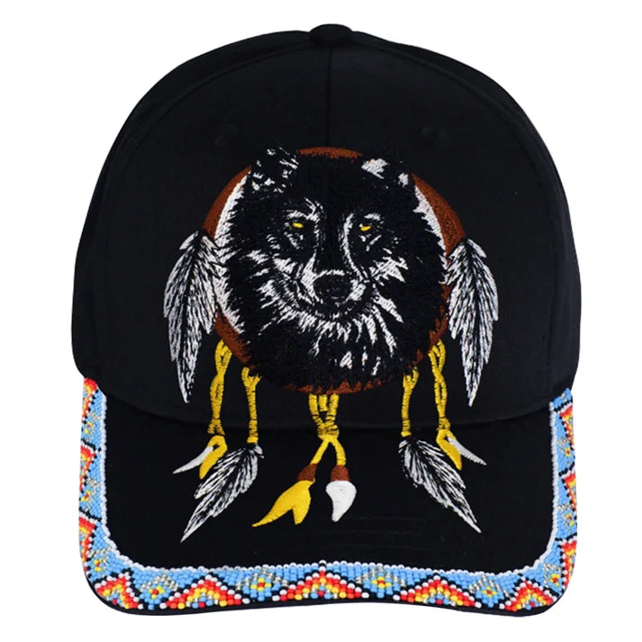 MMIW Feathers Cotton Unisex Baseball Cap With Beaded Patch Brim Native American Style