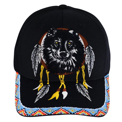 MMIW Feathers Cotton Unisex Baseball Cap With Beaded Patch Brim Native American Style