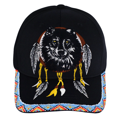MMIW Red Hand Embroidered Handmade Beaded Brim Baseball Cap Native American Style
