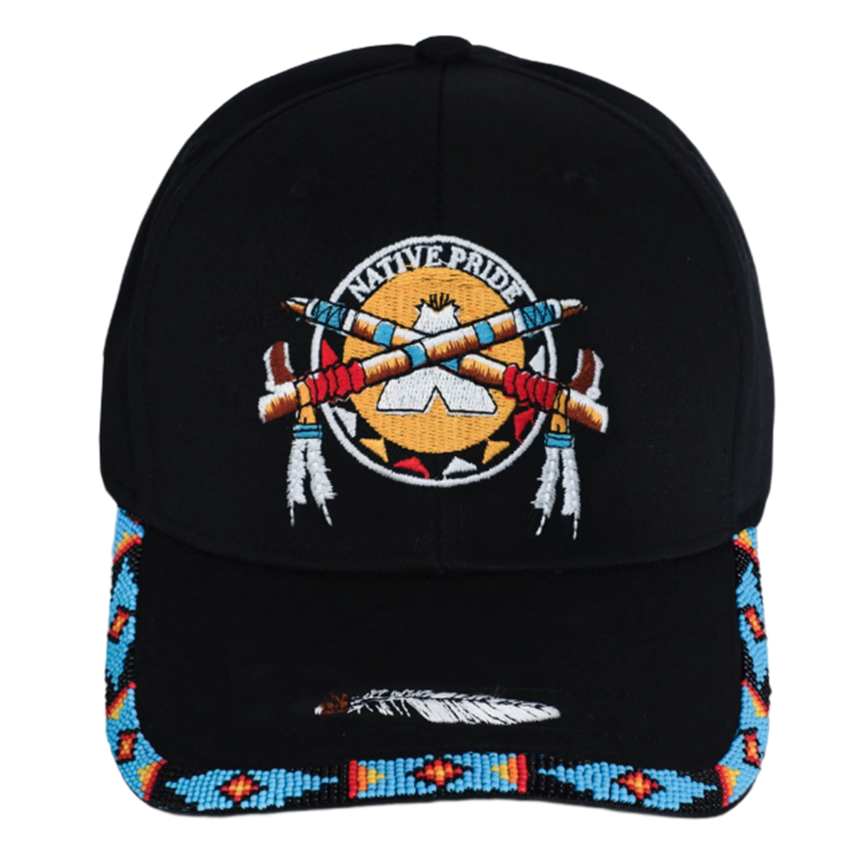 MMIW Red Hand Embroidered Handmade Beaded Brim Baseball Cap Native American Style