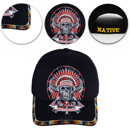 Skull Headdress Embroidered Beaded Baseball Cap With Brim Unisex Native American Style