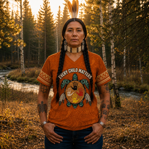Every Child Matters Orange Mesh Jersey - Indigenous Turtle Island Handprints Shirt