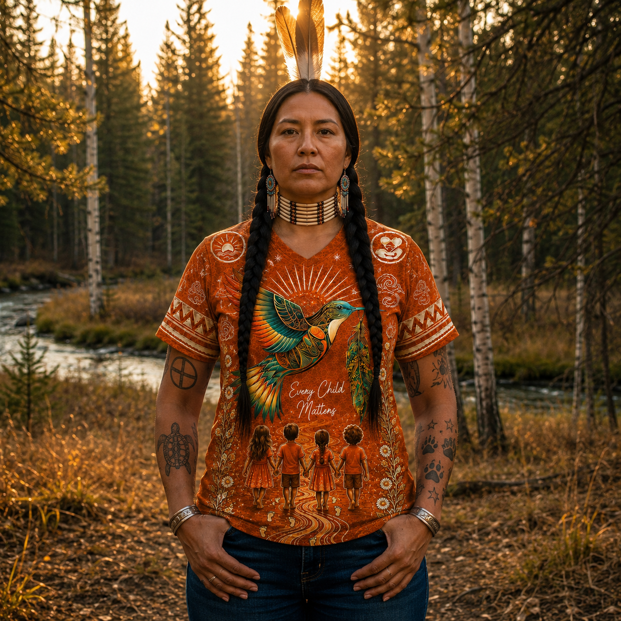 Every Child Matters Orange Jersey Shirt - Native Hummingbird Graphic Mesh Jersey